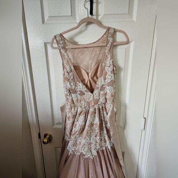 Xscape Cream White Lace Floral Sleeveless Trumpet Mermaid Gown Dress 12 Prom - Picture 9 of 10